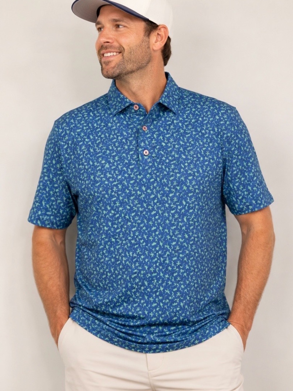 FootJoy FJ Athletic Fit XL Golf Polo Blue Green Tropical Print Performance Golf